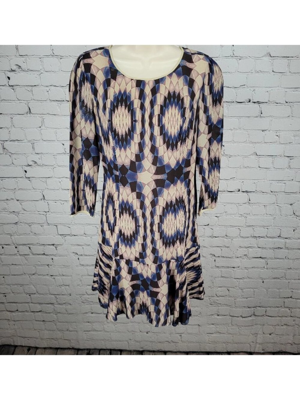 Reiss Multicolor Silk Geometric Print 3/4 Sleeve Lightweight Lined Dress Size 4